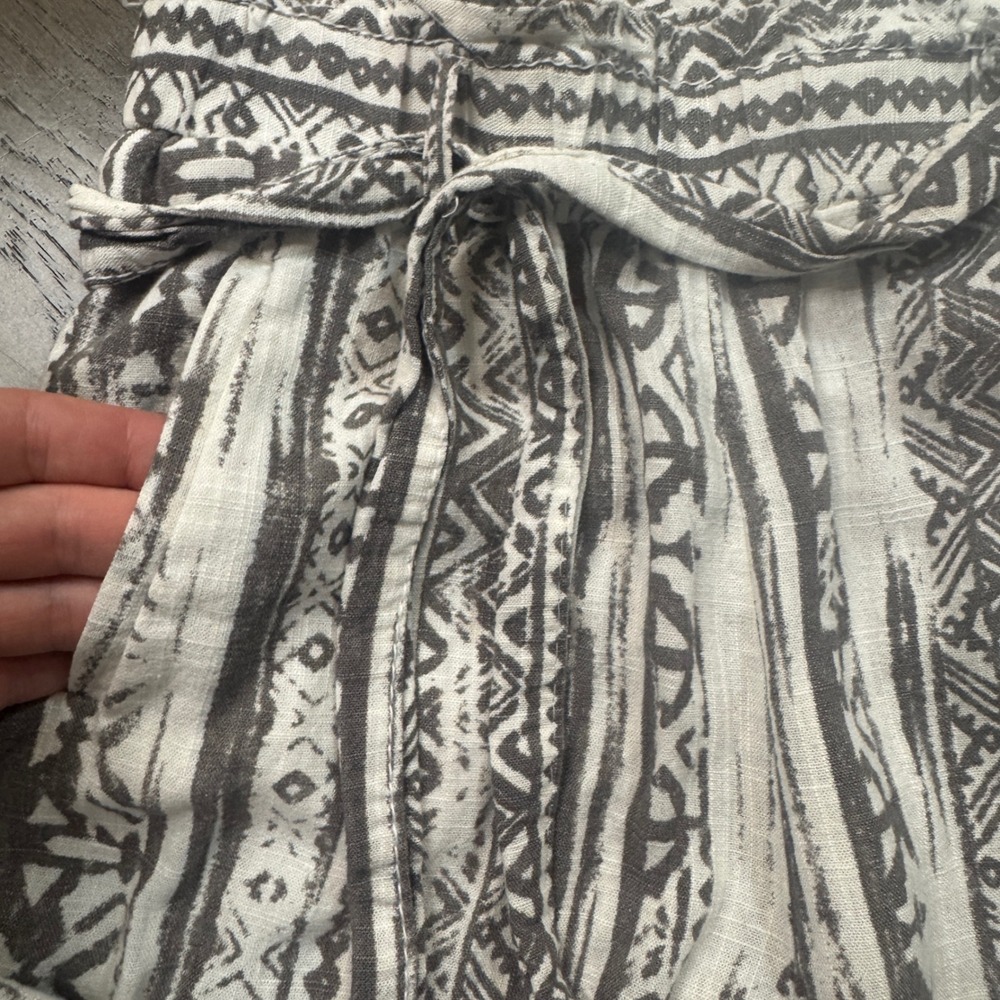 Cali 1850 Paperbag Waist Pants XS Linen Viscose Geometric Print - Picture 5 of 10
